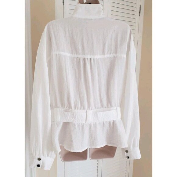 CALVIN KLEIN WHITE STAND UP COLLAR PEPLUM BELTED JACKET XLARGE - Picture 5 of 9